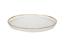 Load image into Gallery viewer, Set of 4 Pebbled Glass Dinner Plates Raised Rim with Gold Border