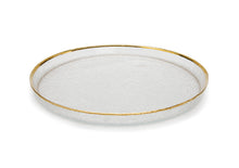Load image into Gallery viewer, Set of 4 Pebbled Glass Dinner Plates Raised Rim with Gold Border