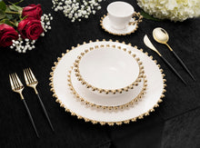 Load image into Gallery viewer, 4 Piece White Dinner Set Gold Beaded Border