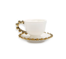 Load image into Gallery viewer, 4 Piece White Dinner Set Gold Beaded Border