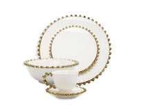 Load image into Gallery viewer, 4 Piece White Dinner Set Gold Beaded Border