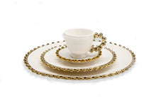 Load image into Gallery viewer, 4 Piece White Dinner Set Gold Beaded Border