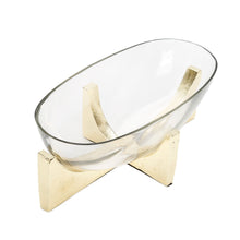 Load image into Gallery viewer, Glass Oval Bowl on Gold Block Base
