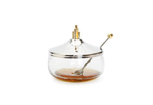 Load image into Gallery viewer, Honey Dish w/ Stainless Steel Lid and Gold Symmetric Design