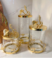 Load image into Gallery viewer, Hammered Glass Canister with Gold Leaf Lid