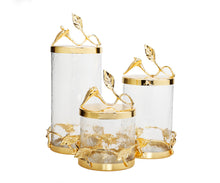 Load image into Gallery viewer, Hammered Glass Canister with Gold Leaf Lid