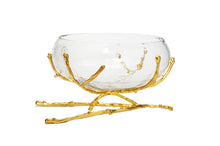 Load image into Gallery viewer, Glass Bowl with Gold Twig Base - 11"D x 6.75"H