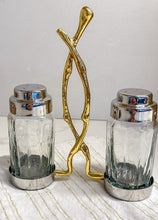 Load image into Gallery viewer, Glass Salt and Pepper Set with Gold Twig Design - 4"L x 2"W x 7.5"H