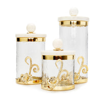 Load image into Gallery viewer, Large Glass Canister with Gold Design and Marble Lid