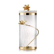 Load image into Gallery viewer, Canister with Gold Heart Detail and Marble Lid/Flower Knob