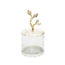 Load image into Gallery viewer, Short Glass Canister with White/Gold Marble Lid and Leaf Handle