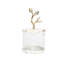 Load image into Gallery viewer, Short Glass Canister with White/Gold Marble Lid and Leaf Handle