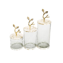 Load image into Gallery viewer, Medium Glass Canister with White/Gold Marble Lid and Leaf Handle