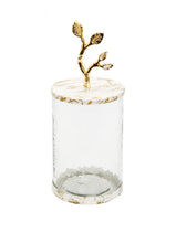 Load image into Gallery viewer, Medium Glass Canister with White/Gold Marble Lid and Leaf Handle