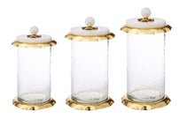 Load image into Gallery viewer, Set of 3 Glass Canisters with Marble and Gold Lid