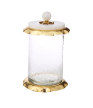 Load image into Gallery viewer, Set of 3 Glass Canisters with Marble and Gold Lid