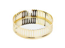 Load image into Gallery viewer, Round Mirror Tray Gold Design - 13.75"D