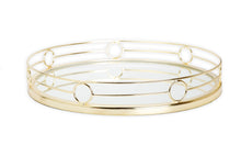 Load image into Gallery viewer, Round Mirror Tray Gold Design - 15.5"D