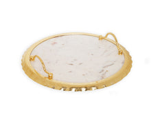 Load image into Gallery viewer, Round Marble Tray with Gold Edge and Handles