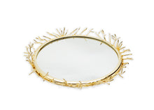 Load image into Gallery viewer, Decorative Round Mirror Tray with Gold Design Border