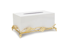 Load image into Gallery viewer, White Tissue Box on Gold Leaf Design Base