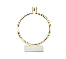 Load image into Gallery viewer, Gold Circular Taper Candle Holder on Marble Base - 11.75"H