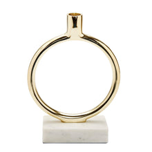 Load image into Gallery viewer, Gold Circular Taper Candle Holder on Marble Base - 9.75"H