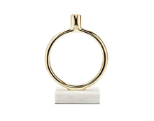 Load image into Gallery viewer, Gold Circular Taper Candle Holder on Marble Base - 9.75"H