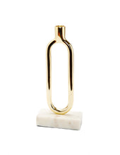 Load image into Gallery viewer, Gold Loop Taper Candle Holder on Marble Base - 11.75"H