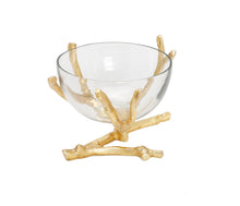Load image into Gallery viewer, Glass Bowl with Gold Twig Base -8"D