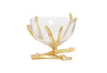 Load image into Gallery viewer, Glass Bowl with Gold Twig Base -8"D