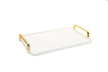 Load image into Gallery viewer, 6 Bowl Serving Dish White Tray with Glass Bowls Gold Trimmed - 13.5"L