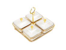 Load image into Gallery viewer, White Porcelain 4 Bowl Relish Dish on Gold Base - 8"