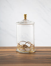 Load image into Gallery viewer, Glass Jar and Lid with 14k Gold Swirl Design