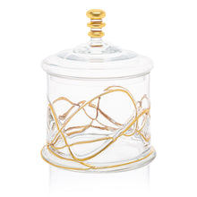 Load image into Gallery viewer, Glass Jar and Lid with 14k Gold Swirl Design