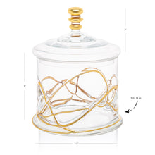 Load image into Gallery viewer, Glass Jar and Lid with 14k Gold Swirl Design