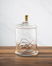 Load image into Gallery viewer, Glass Jar and Lid with 14k Gold Swirl Design