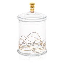 Load image into Gallery viewer, Glass Jar and Lid with 14k Gold Swirl Design