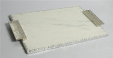 Load image into Gallery viewer, 16" Marble Challah Tray with Silver Decorative