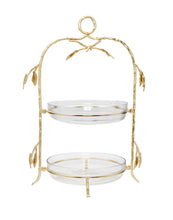 Load image into Gallery viewer, 2 Tiered Centerpiece Glass with Gold Leaf