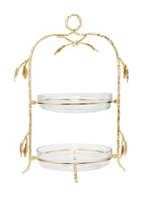 Load image into Gallery viewer, 2 Tiered Centerpiece Glass with Gold Leaf