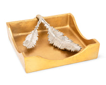 Load image into Gallery viewer, Gold Square Napkin Holder With Silver Flower Design