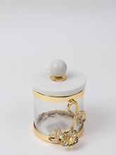 Load image into Gallery viewer, Small Glass Canister with Gold Design and Marble Lid
