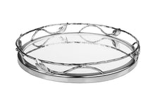 Load image into Gallery viewer, Round Mirror Tray With Nickel Leaf Design - 11.25"D X 2"H