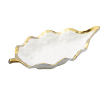 Load image into Gallery viewer, White Porcelain Leaf Dish Bowl with Gold Rim