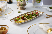 Load image into Gallery viewer, White Porcelain Oblong Tray with Gold Rim